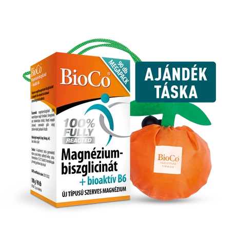 BioCo Magnézium-biszglicinát + bioaktív B6-vitamin tabletta 90 db + AJÁNDÉK TÁSKA