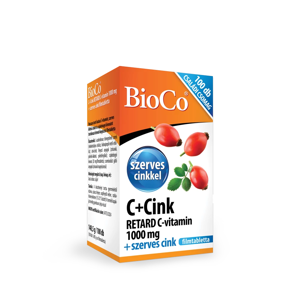 BioCo C+Cink Retard C-vitamin 1000 mg + Szerves cink Családi csomag filmtabletta 100 db