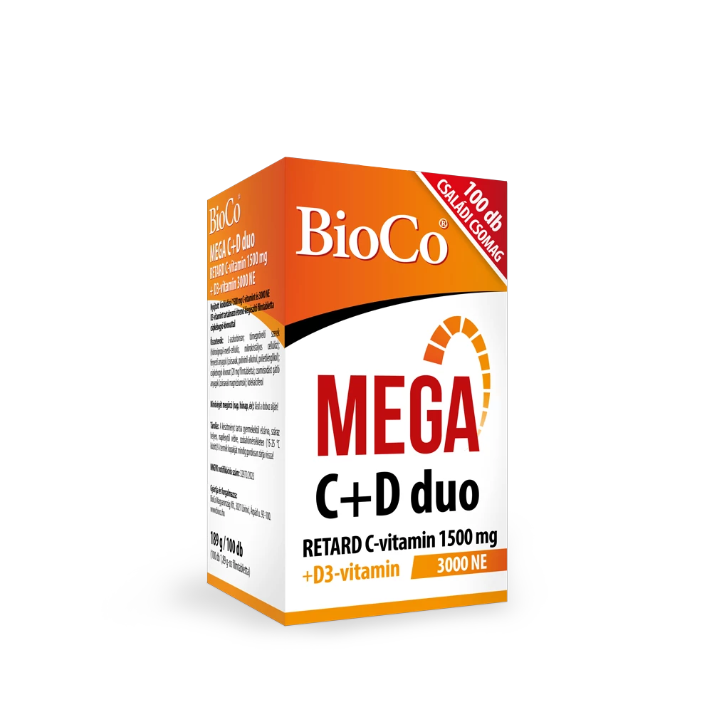 BioCo MEGA C+D duo RETARD C-vitamin 1500 mg + D3-vitamin 3000 NE filmtabletta 100 db